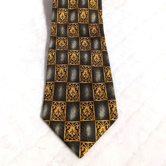Men's Vintage 100% Silk Tie Made in Italy - Checkerboard Crest Motif - Picture 5 of 16
